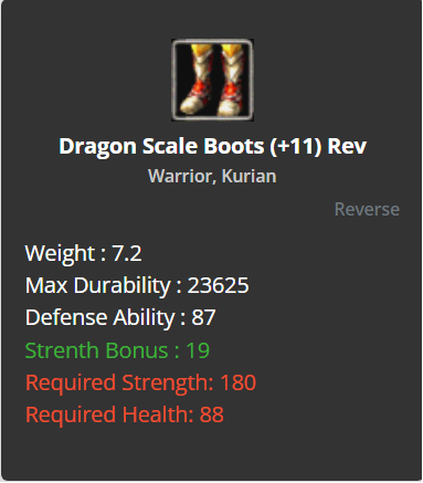 Dragon Scale Boots +11 (Reverse)